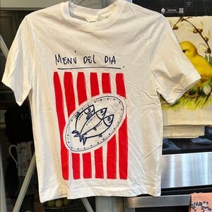 H&M White Graphic Tee with Red Stripes